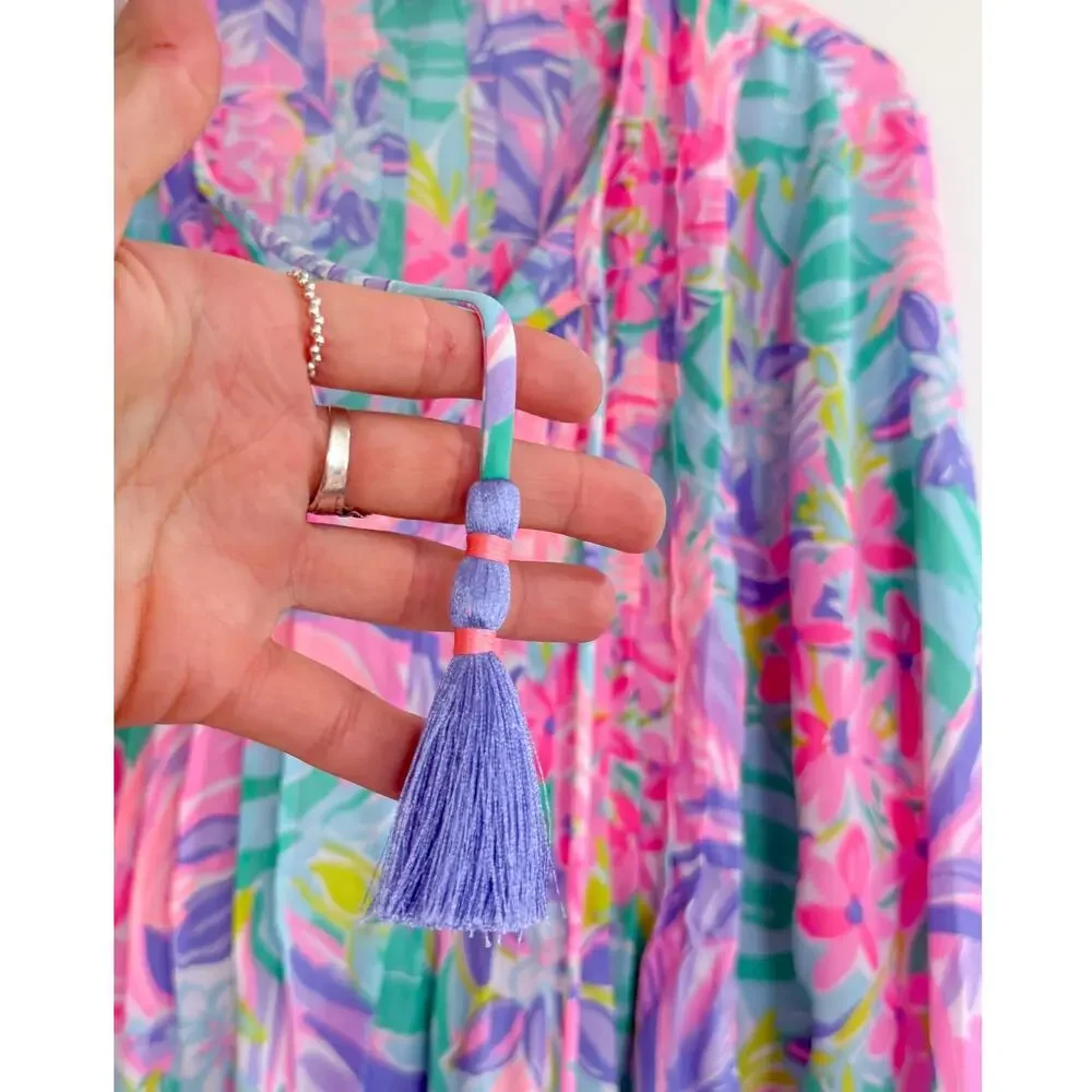 Lilly Pulitzer Marilina Bright Pink Aqua Purple Print Tunic It Was All A Dream - Picture 3 of 8